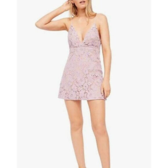 Free People Dangerous Love Purple Lace Mini Dress Size 6 - Picture 4 of 12